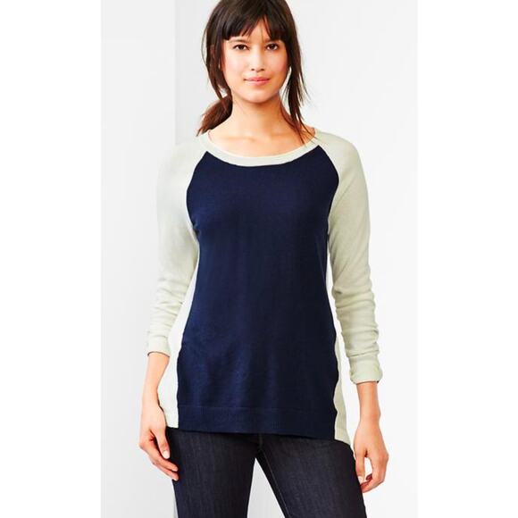 Gap boyfriend sweater 100% cotton color blocked white & navy size XL - Picture 1 of 10